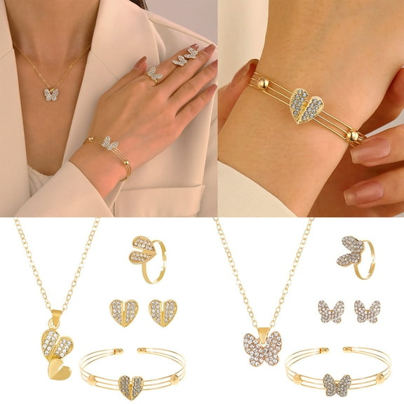 Wentin Jewelry Sets Clearance! Diamond Butterfly Love Jewelry Set For Women Teen Dainty Cubic Zircon Studs Trendy Statement Jewelry Gifts