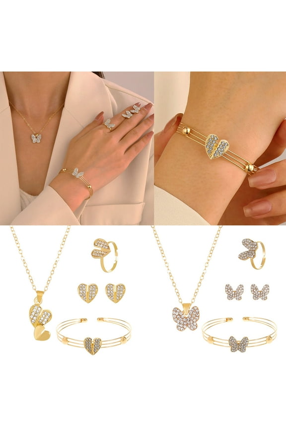 Wentin Jewelry Sets Clearance! Diamond Butterfly Love Jewelry Set For Women Teen Dainty Cubic Zircon Studs Trendy Statement Jewelry Gifts