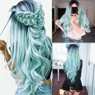 Gradient Green Grey Wave Long Wig SD00447