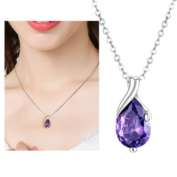 Wentin Necklaces & Pendants Clearance! Natural Crystal Necklace Purple Crystal Teardrop Pendant For Wife Jewelry Gift For Her Graduation Anniversary Birthday Present