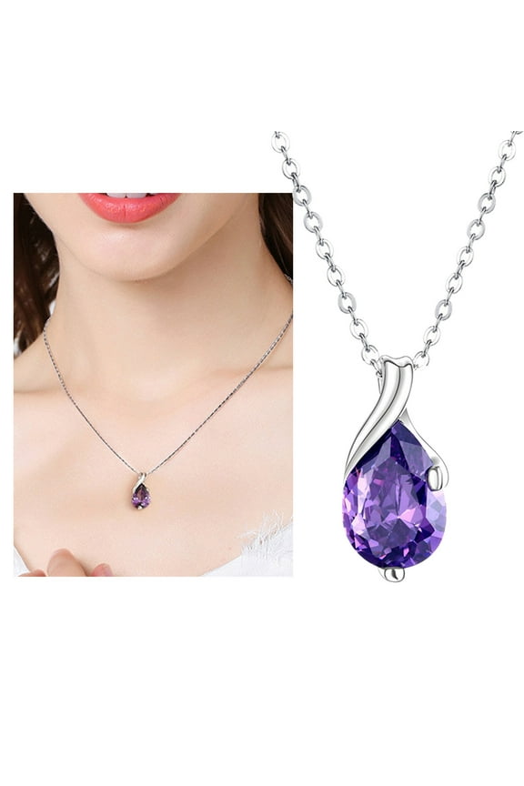 Wentin Necklaces & Pendants Clearance! Natural Crystal Necklace Purple Crystal Teardrop Pendant For Wife Jewelry Gift For Her Graduation Anniversary Birthday Present