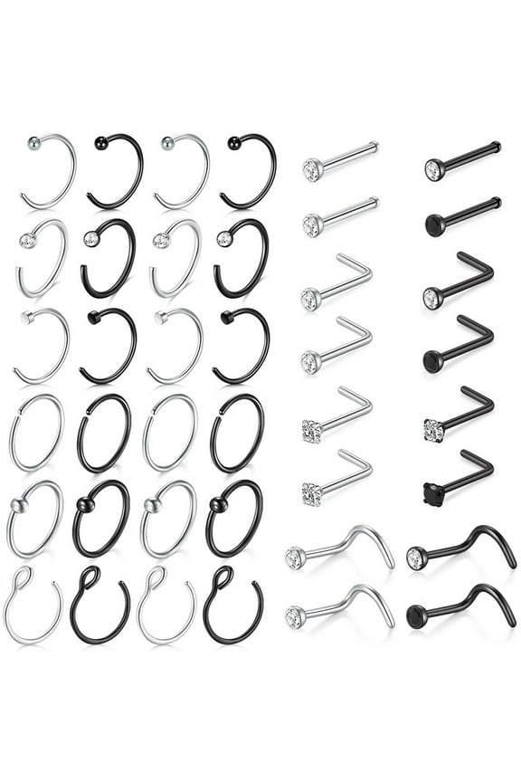 Wentin Nose Jewelry Clearance! 18g Nose Rings Hoops L Shape Nose Ring Set For Women