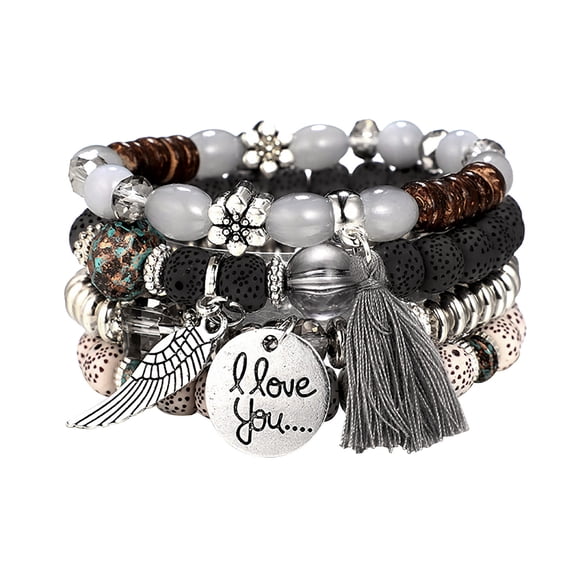Wentin Reduced Bracelets 4 Sets Bohemian Stretch Beaded Bracelets For Women Multilayer Stackable Bracelets Strand Bangles