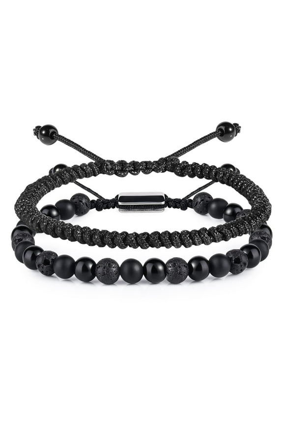 Wentin Reduced Bracelets Black Beaded Bracelets For Men Boys 6mm Lava Beads Mens Bracelet Set For Couples Birthday Gifts Mens Jewelry For Husband Him