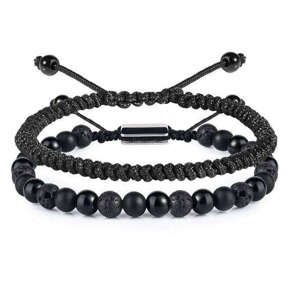 Wentin Reduced Bracelets Black Beaded Bracelets For Men Boys 6mm Lava Beads Mens Bracelet Set For Couples Birthday Gifts Mens Jewelry For Husband Him