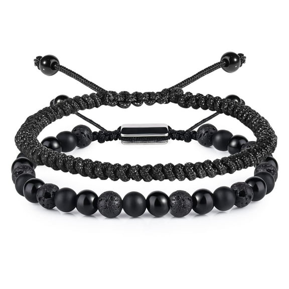 Wentin Reduced Bracelets Black Beaded Bracelets For Men Boys 6mm Lava Beads Mens Bracelet Set For Couples Birthday Gifts Mens Jewelry For Husband Him