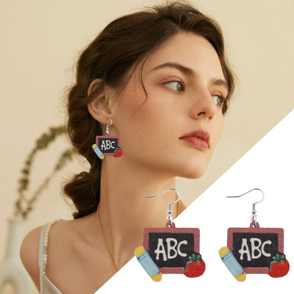 Wentin Reduced Earrings ABC Blackboard Earrings Wooden Earrings Teacher Student Gifts