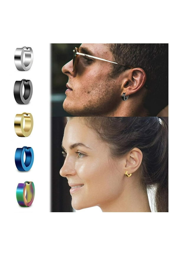 Wentin Reduced Earrings Stainless Mens Womens Hoop Earrings Piercings 5 Pairs Fashion Cool Men's Hoop Earrings Casual Jewelry