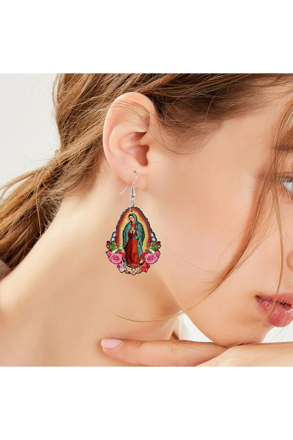 Wentin Reduced Earrings Virgin Mary Mother of God Acrylic Pendant Earrings Cartoon Acrylic Earrings Ornaments