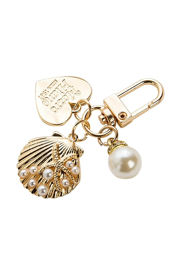 Wentin Reduced Keychains Pearl Shell Keychain Keyring Crystal Rhinestones Purse Pendant Handbag Charm