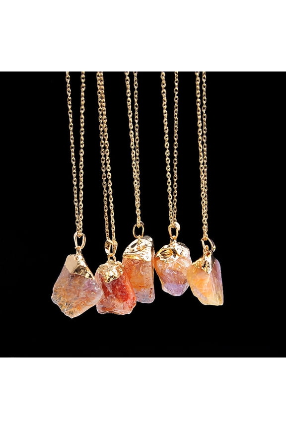 Wentin Reduced Necklaces & Pendants 1PC Natural Stone Crystal Rock Necklace Gold Plated Quartz Pendant