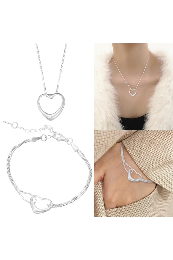 Wentin Reduced Necklaces & Pendants Copper Plated 925 Silver Jewelry Bracelet Necklace Set In The Shape Of A Heart For Women