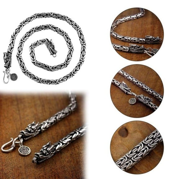 Wentin Reduced Necklaces & Pendants Dragon Necklace For Men Vintage Thai Silver 3.5 MM Thick 925 Sterling Silver Double Dragon Head Design Necklace