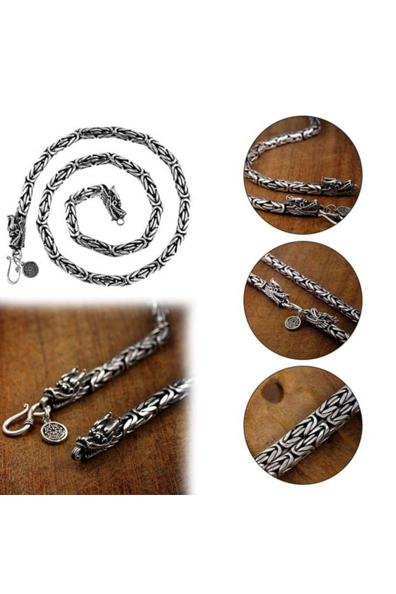 Wentin Reduced Necklaces & Pendants Dragon Necklace For Men Vintage Thai Silver 3.5 MM Thick 925 Sterling Silver Double Dragon Head Design Necklace