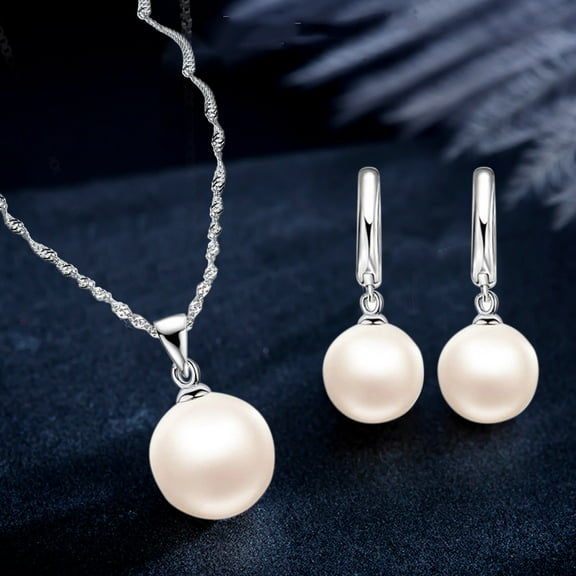 Wentin Reduced Necklaces & Pendants Pearl Earrings Water Wave Chain Tassel Pearl Set Earring Necklace