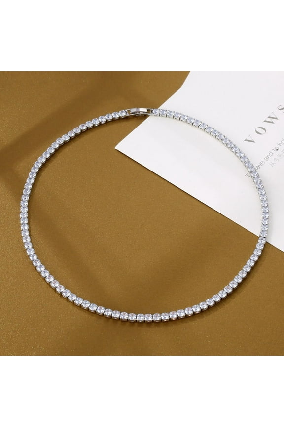 Wentin Reduced Necklaces & Pendants Tennis Necklace For Women Gold/Silver Plated Rhinestone Choker Necklaces Zirconia Cut Faux Diamond Chain Wedding Jewelry For Women