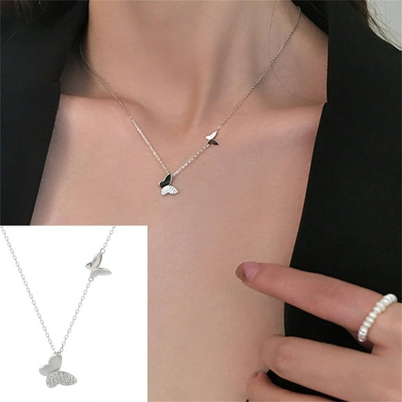 Wentin Reduced Necklaces & Pendants For Women Silver Zircon Two Korean Jewellery Chain Sterlings Necklace Butterflys Clavicle 925 Large Small Necklaces & Pendants