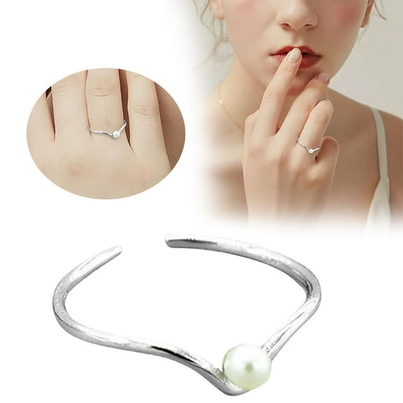 Wentin Reduced Rings S925 Sterling Silver V Shaped Inlaid Pearl Ring Female Advanced Simple Design Ring