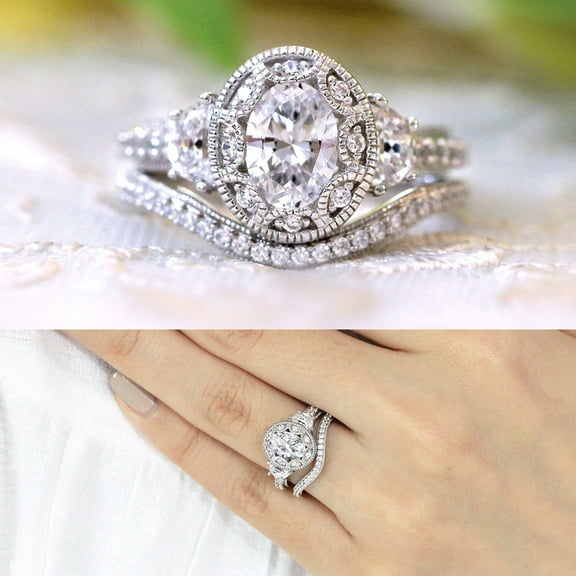 Wentin Reduced Rings Silver Promise Rings Set 2PCS US 6 TO 10 Delicate Design Diamond Fashion Ring Light Luxury Ring Graduation Gift Birthday Gift For Her