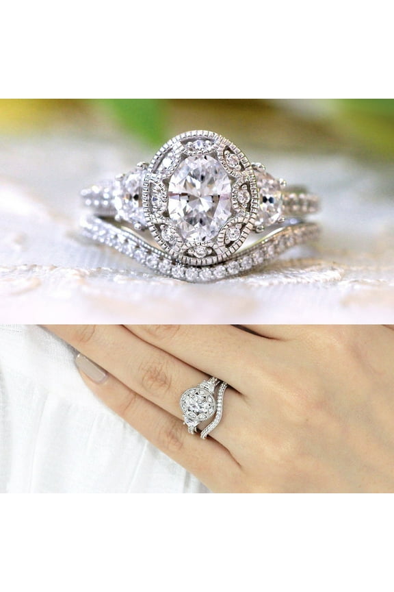 Wentin Reduced Rings Silver Promise Rings Set 2PCS US 6 TO 10 Delicate Design Diamond Fashion Ring Light Luxury Ring Graduation Gift Birthday Gift For Her