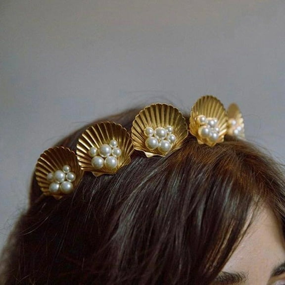 Wentin Reduced Seashell Crown Pearl Headband Decor Headband Wedding Party Photo Embellishment