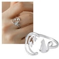 thumbnail image 1 of Wentin Rings Clearance! Personalized And Minimalist Women's Moon Star Cat Ring Stainless Steel Fashionable And Cute Animal Opening Ring Jewelry Gift, 1 of 5