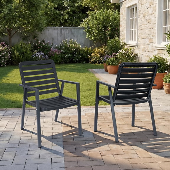 Wentum Outdoor Dining Chairs Set of 2, All-Weather Patio Metal Armchairs for Front Porch, Balcony Chairs for Backyard Garden, Black