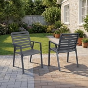 Wentum Outdoor Dining Chairs Set of 2, All-Weather Patio Metal Armchairs for Front Porch, Balcony Chairs for Backyard Garden, Gray