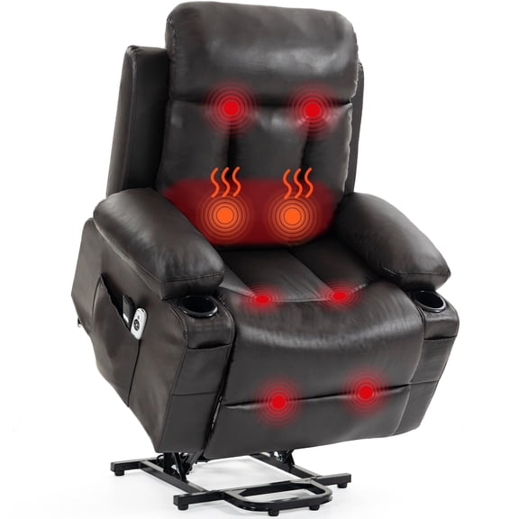 Wentum Power Recliner for Elderly Faux Leather Recliner Chair with Push Back and Lumbar Support, Overstuffed Living Room Reclining Sofa, Brown