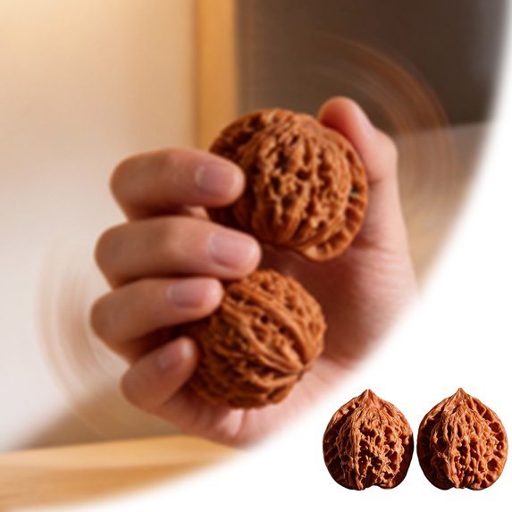 Wenwan Walnut – Chinese Walnuts Fidget Stress Relief Health Care Ball Toy for Massage and Hand Training, Natural Solid Wood Grip for Elderly and Wellness (Young Master's Hat-41-42mm)