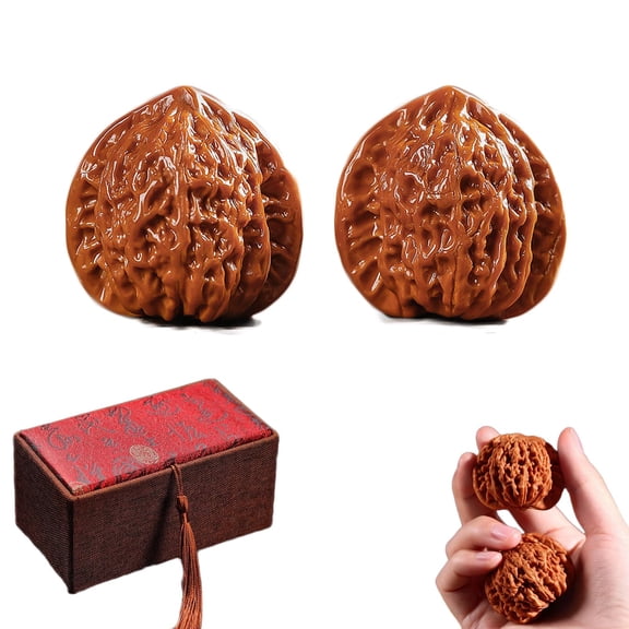 Wenwan Walnuts, 2Pcs Hand Exercise Walnuts with Gift Box and Brush, Traditional Stress Relief Hand Fidget for Relaxation and Focus