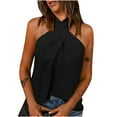 thumbnail image 1 of Wenyuyu Criss Cross Halter Tops for Women Sexy Sleeveless Wrap Front Backless Cami Blouses Summer Trendy Solid Shirts Black XXL, 1 of 4