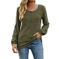 thumbnail image 1 of Wenyuyu Fall Sweaters for Women Casual Button Henley Scoop Neck Knitted Blouses Solid Loose Fit Ribbed Jumper Tops, 1 of 4