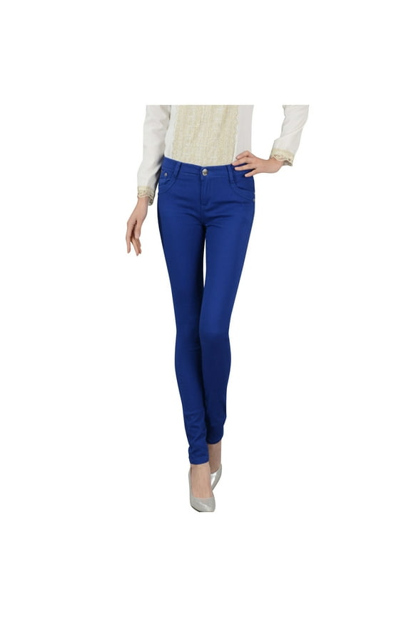 Fashion Women's Pencil Pants Solid Ladies Button Denim Slim Pants