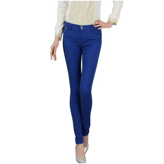 Wenyuyu Fashion Women's Pencil Pants Solid Ladies Button Denim Slim Pants