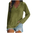 thumbnail image 1 of Wenyuyu Long Sleeve Shirts for Women Dressy Casual V Neck Tunic Tops Basic Solid Color Loose Fit Blouses with Leggings, 1 of 4