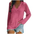 thumbnail image 1 of Wenyuyu Long Sleeve Shirts for Women Dressy Casual V Neck Tunic Tops Basic Solid Color Loose Fit Blouses with Leggings, 1 of 4