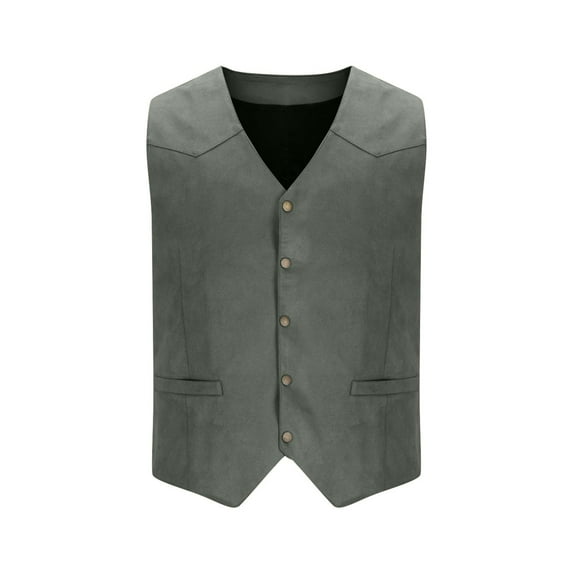 Wenyuyu Men's Suede Leather Vests Vintage Cowboy Sleeveless Jackets Dressy Casual Single Breasted Slim Fit Solid Waistcoats