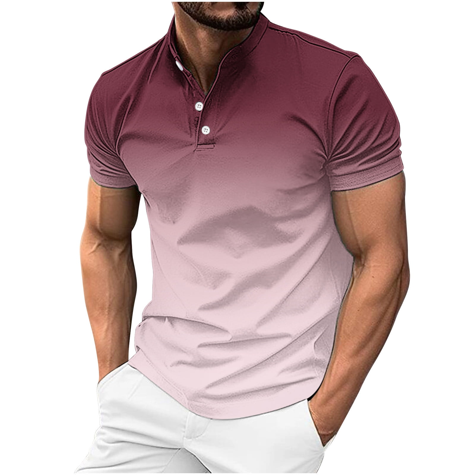 Wenyuyu Mens Golf Polo Shirts Summer Button Stand Collar Short Sleeve ...