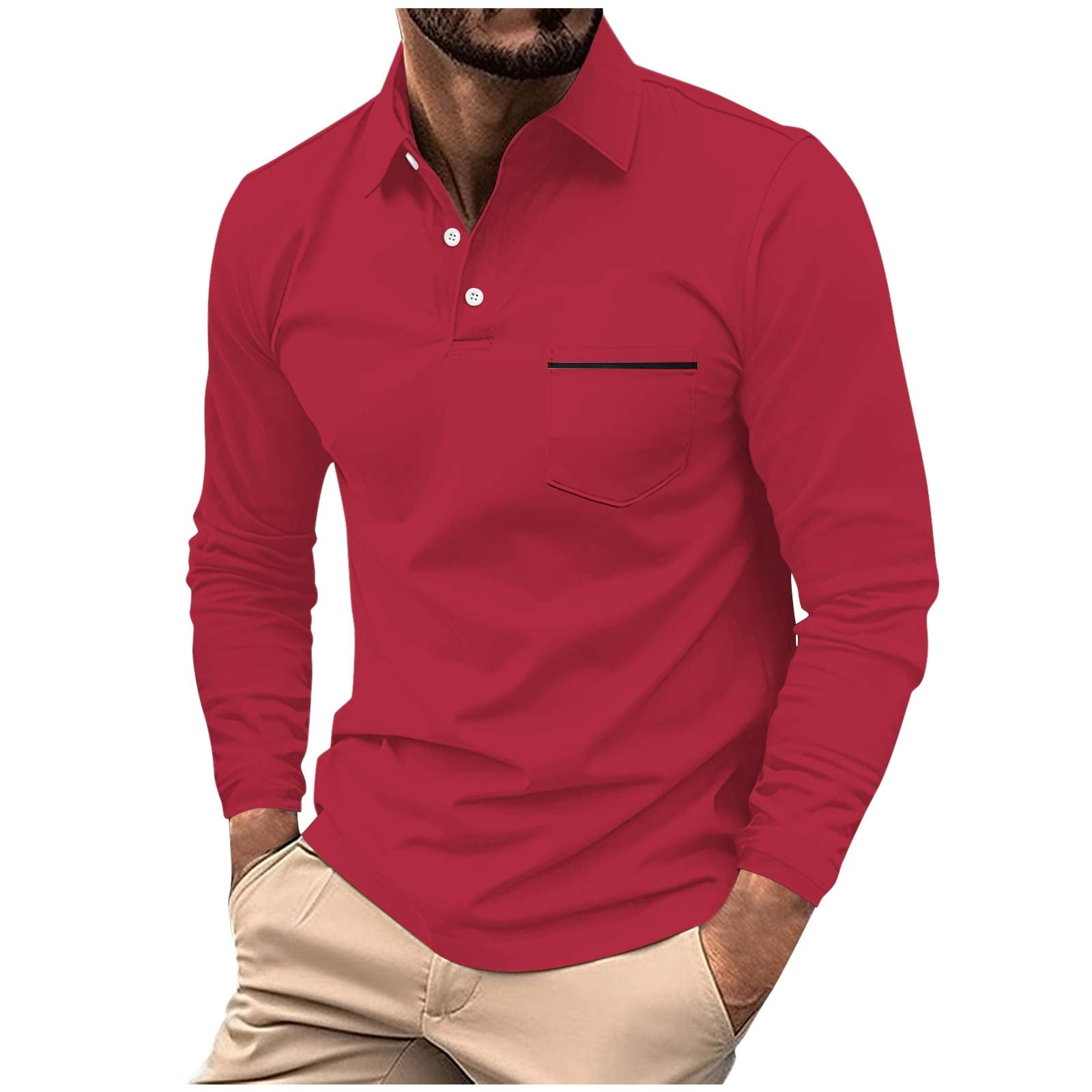 Wenyuyu Mens Polo Shirts Casual Long Sleeve Button V Neck Solid Color