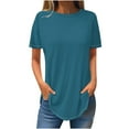 thumbnail image 1 of Wenyuyu Plus Size Tops for Women Casual Trendy Curved Hem Short Sleeve Blouses Tees Summer Solid Round Neck Tops, 1 of 4