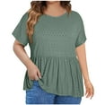 thumbnail image 1 of Wenyuyu Plus Size Tops for Women Summer Fashion Short Sleeve Babydoll Blouses Eyelet CrewNeck Casual Cute Loose Fit T Shirts Green XXL, 1 of 6