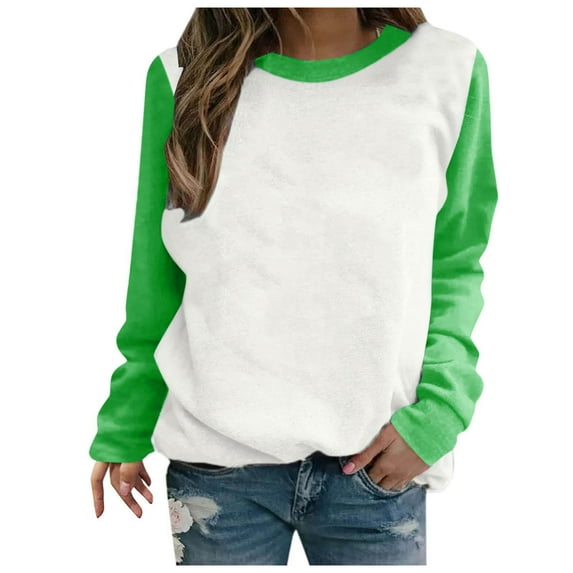 Wenyuyu Raglan T Shirts for Women Casual Round Neck Long Sleeve Pullover Sweatshirts Trendy Color Block Loose Fit Tops