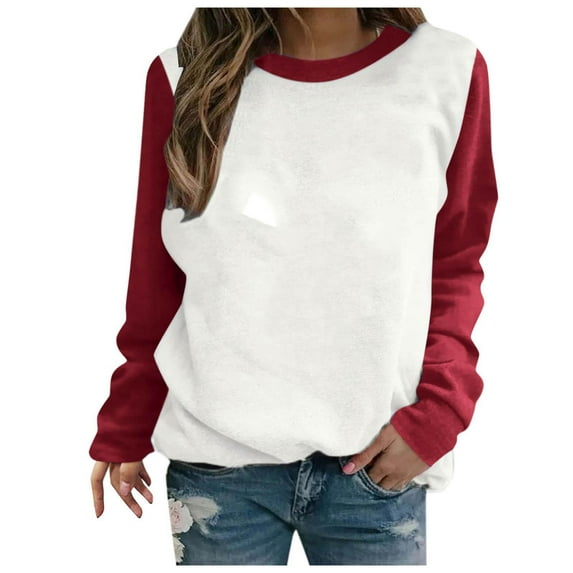 Wenyuyu Raglan T Shirts for Women Casual Round Neck Long Sleeve Pullover Sweatshirts Trendy Color Block Loose Fit Tops