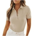 thumbnail image 1 of Wenyuyu Ribbed Knit Blouses for Women Basic Button Henley Collared V Neck Polo Shirts Summer Solid Comfy Work Tunic Tops, 1 of 4