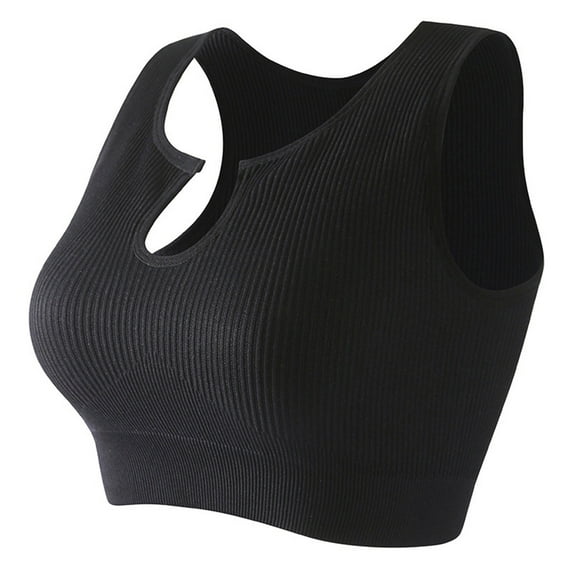 Wenyuyu Ribbed Knit Bras for Women Sexy Solid Color Racerback Crop Tops Notch V Neck Athletic Yoga Bralettes