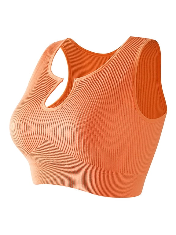 Ribbed Knit Bras for Women Sexy Solid Color Racerback Crop Tops Notch V Neck Athletic Yoga Bralettes
