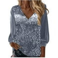 thumbnail image 1 of Wenyuyu Sequin Tops for Women Velvet Long Sleeve Blouses Holiday Party Tops Sparkle Dressy Shirts V Neck Loose Fit Tee Shirts Silver XXL, 1 of 7
