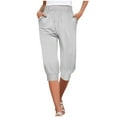 thumbnail image 1 of Wenyuyu Straight Sweatpants for Women Summer Drawstring Elastic Waist Cropped Trousers with Pockets Beach Solid Pants Gray M, 1 of 5