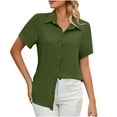 thumbnail image 1 of Wenyuyu Summer T-shirts for Women 2024 Fashion V Neck Tops Dressy Button Basic Tees Casual Loose Fit Short Sleeve Blouses Army Green XXL, 1 of 6